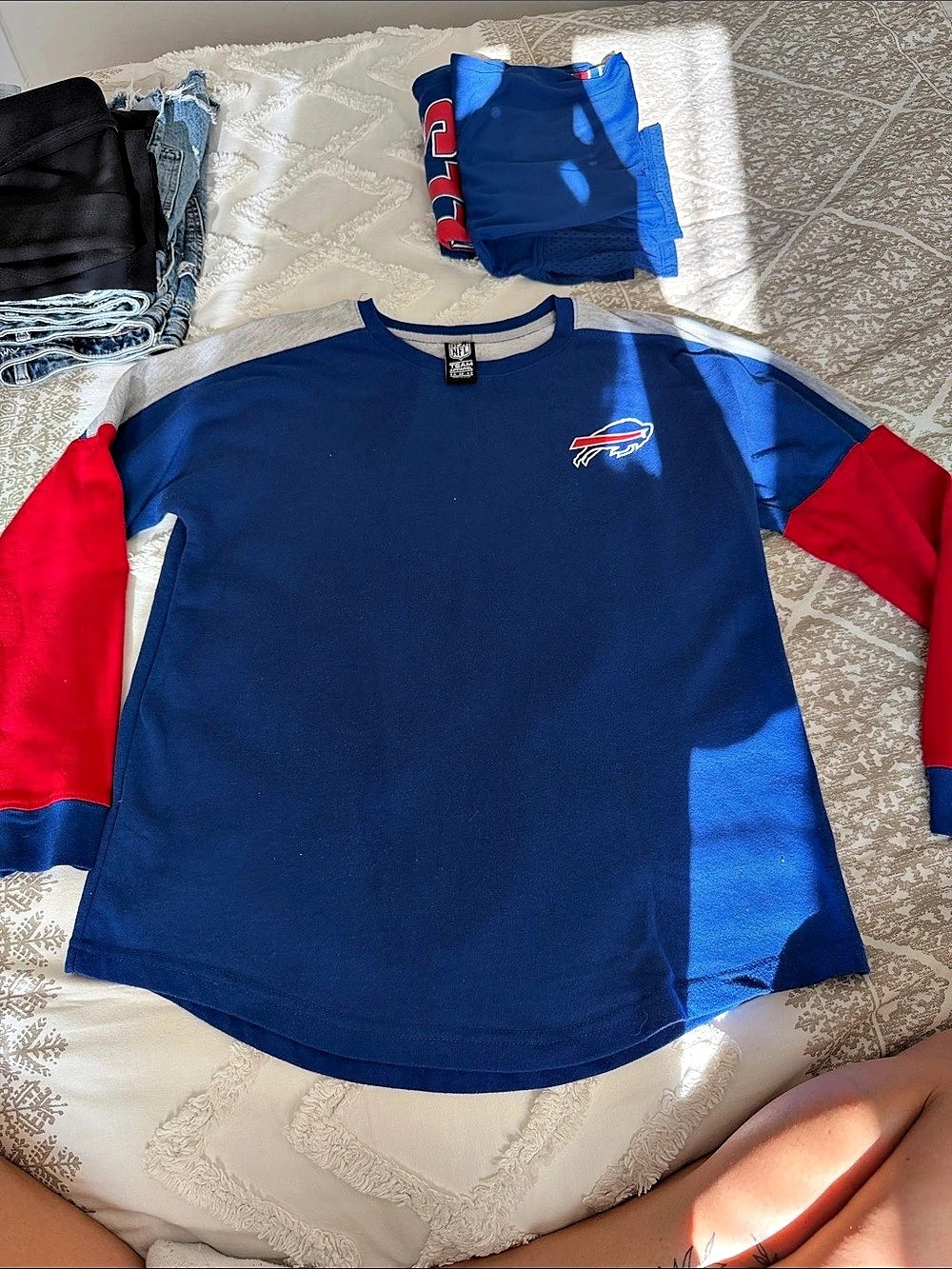 NFL Team Apparel Buffalo Bills Color Block Jersey in Blue & Red